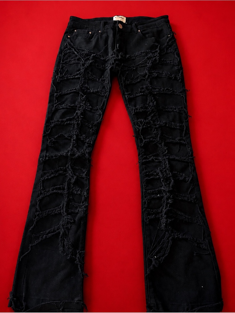 Womens Black Distressed Flared Jeans